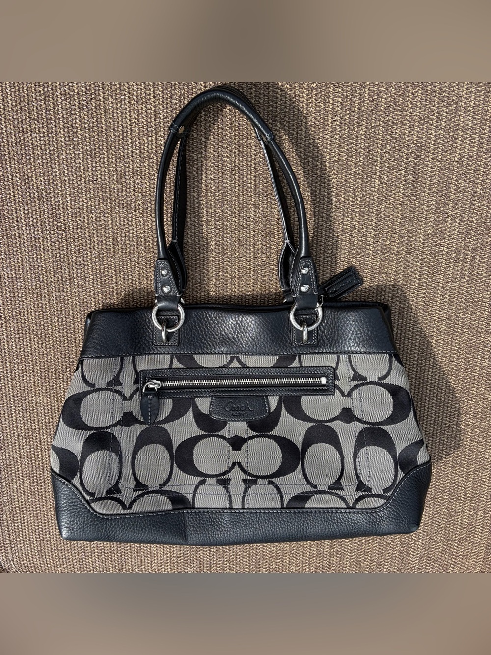 COACH Penelope Signature Monogram Canvas & Leather Satchel Tote Bag